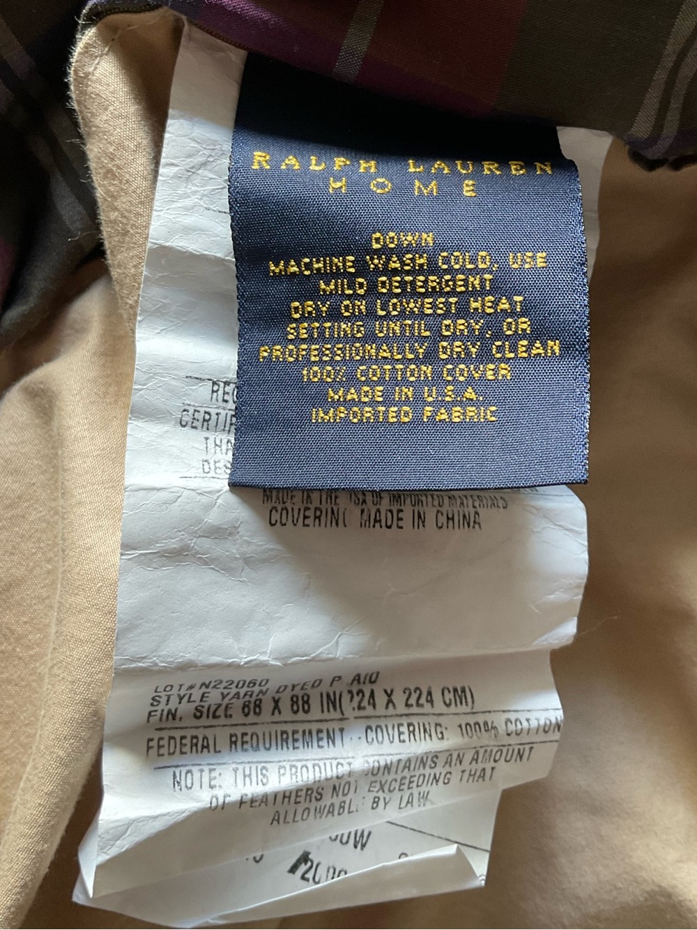 Vintage Polo Ralph Lauren Home Plaid Down Reversible Comforter Full/Queen - Picture 12 of 13